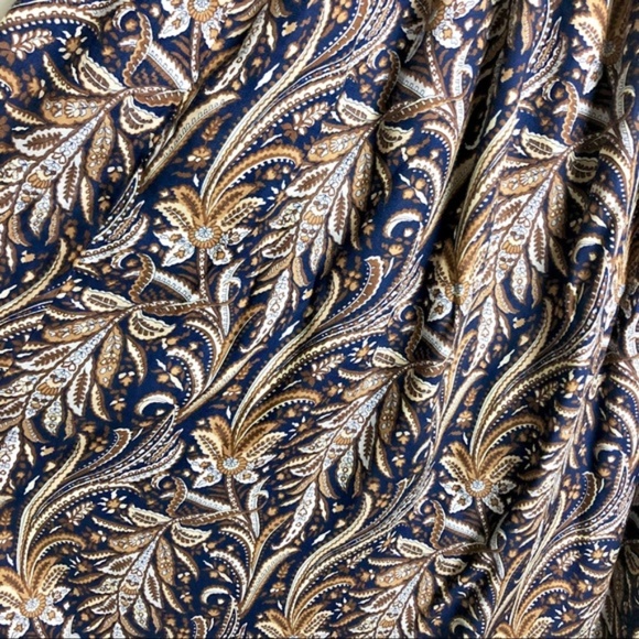 Vintage Blue & Brown Paisley Flowy Zipper Midi Skirt - Picture 4 of 8